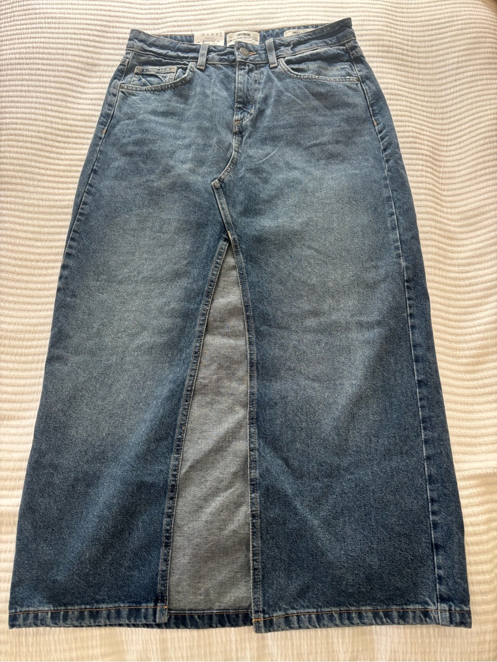 Cotton On Blue Denim Maxi Skirt with Front Slit